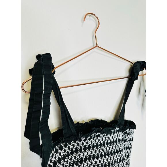 PETER SOM COLLECTIVE Black White Lace Detail A-Line Smocked Midi Dress Size S - Picture 14 of 15